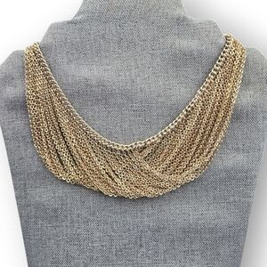 Vintage Cascading Chain Bib Necklace Gold Plated Multichain Choker 14.5" Long
